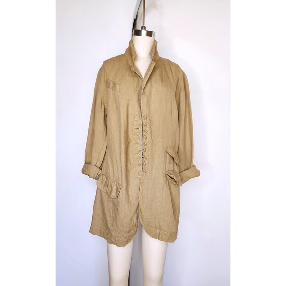 Green Sage Linen Jacket Blazer by Sue Wong -Green Linen Duster - Made in USA S M - Picture 7 of 10